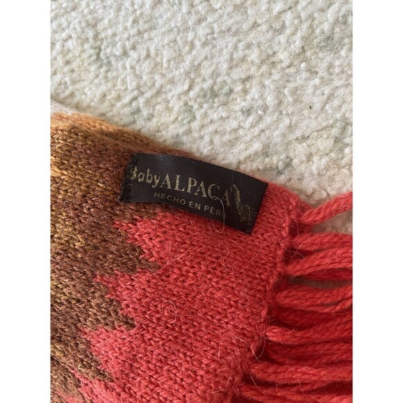 Set 2 Lost Horizon Knit Hat Handcrafted Floral Design & Orange Baby Alpaca Scarf - Picture 7 of 9